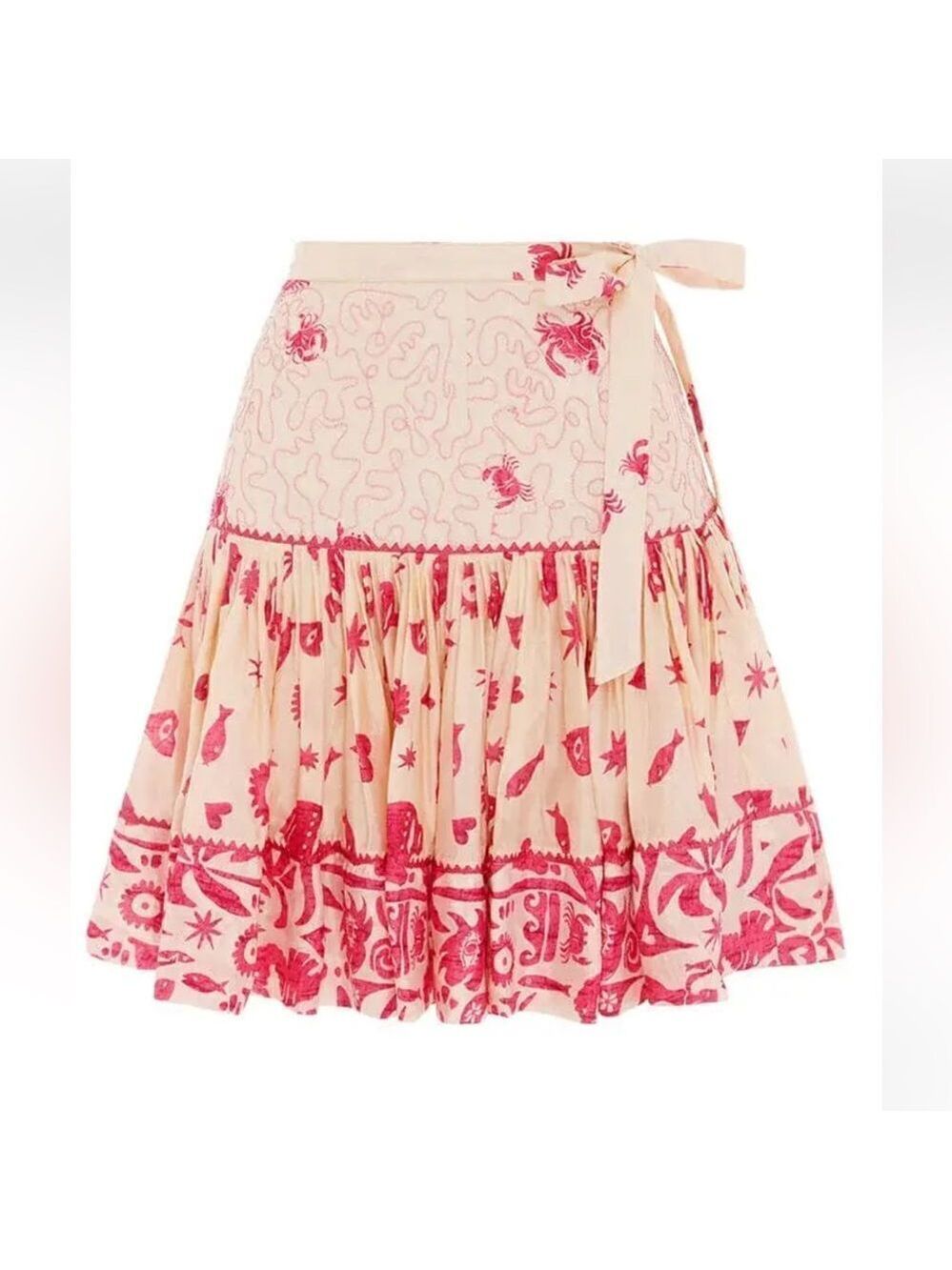 NEW Alemais Esmerelda Silk Embroidered Mini Skirt Fuchsia Crab Mermaid Size 2